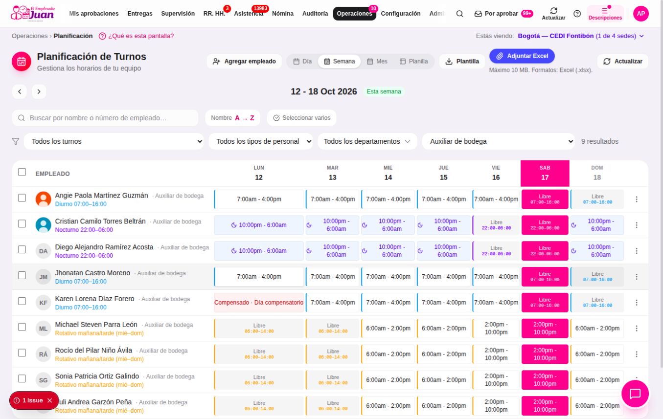 Programación de turnos en Juan